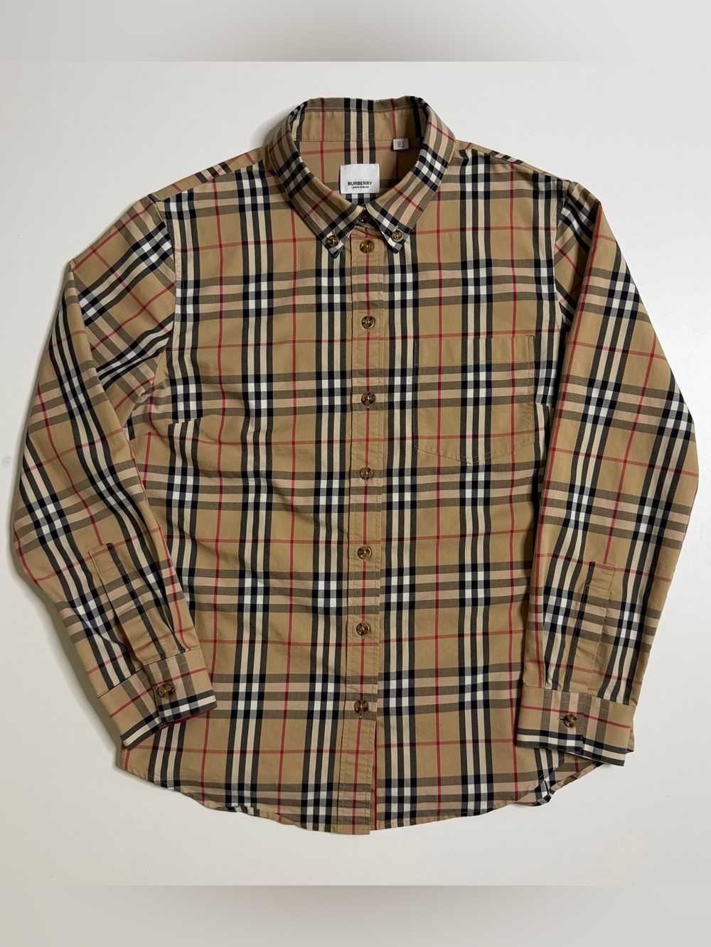 Burberry London Nova Check Long Sleeve Buttonup Shirt Womens US 8 Brown Beige